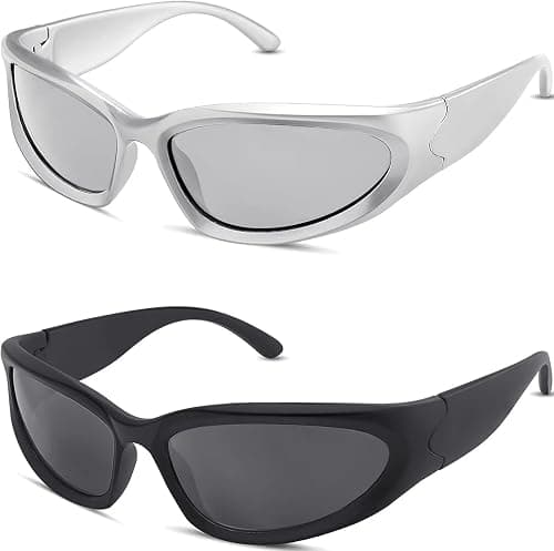 milramtob Y2K Wrap Around Fashion Sunglasses Silver Oval Shades Sports Sun Glasses Cyber Aesthetic Eyewear for Women Men on Amazon.ae - Price Tracker