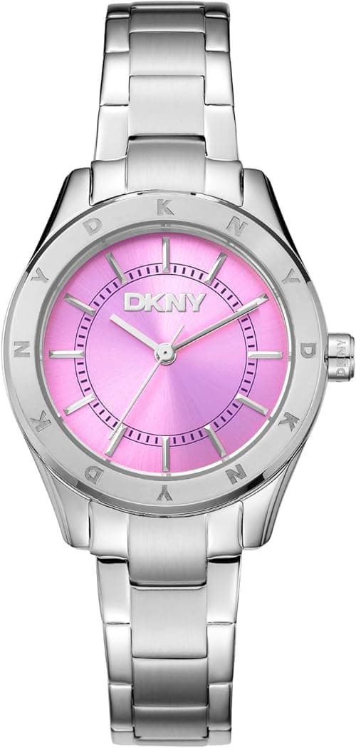 DKNY Chambers Sport Round Shape Analog Wrist Watch for Women, 30 mm Case Size, Silver/Pink on Amazon.ae - Price Tracker