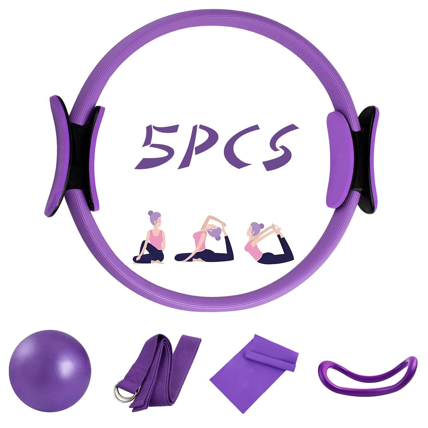 Ukonnect 5 Pcs Pilates Ring Set 14" Yoga Fitness Magic Circle Pilates Equipment for Home Workouts Fitness kit (Purple) on Amazon.ae - Price Tracker