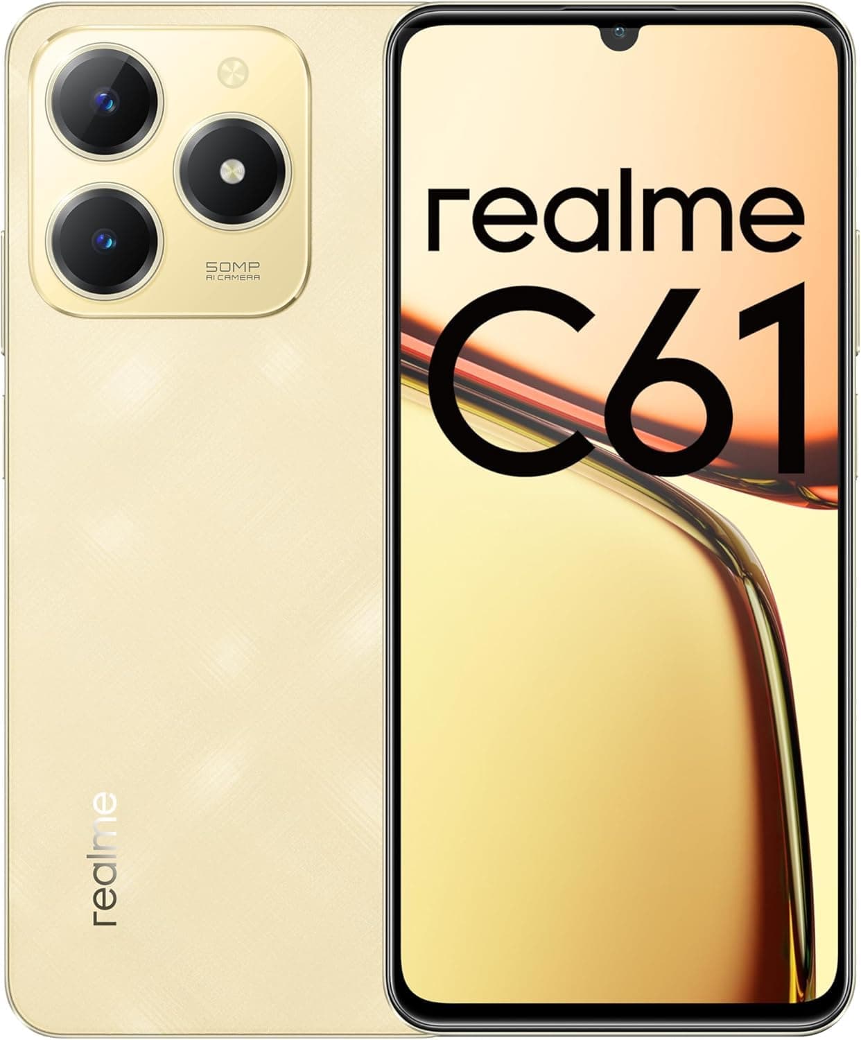 Realme C61 Dual SIM Smartphone | 8GB RAM, 256GB Storage | 6.74" 90Hz Display | 50MP AI Camera | 5000mAh Battery | Android 14 | 4G LTE | Side Fingerprint | Type-C Charging (Sparkle Gold) on Amazon.ae - Price Tracker