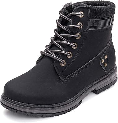 Athlefit Women's Work Waterproof Hiking Combat Boots Lace up Low Heel Booties Ankle - Best Deal Finder