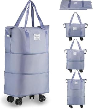 Rolling Duffle Bag, Expandable Foldable Carry On, Large Weekend Bag with Spinner Wheels, 28-58L (Blue) على Amazon.ae - متتبع الأسعار