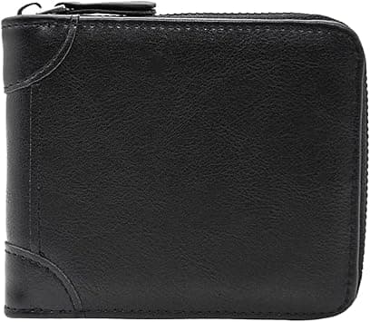 LJCZKA Wallets Mens Zip Around Leather RFID Blocking Large Capacity Bifold Wallets with Snap Coin Pocket, Card Holders Pouch, Banknote, ID Window (Black) on Amazon.ae - Price Tracker