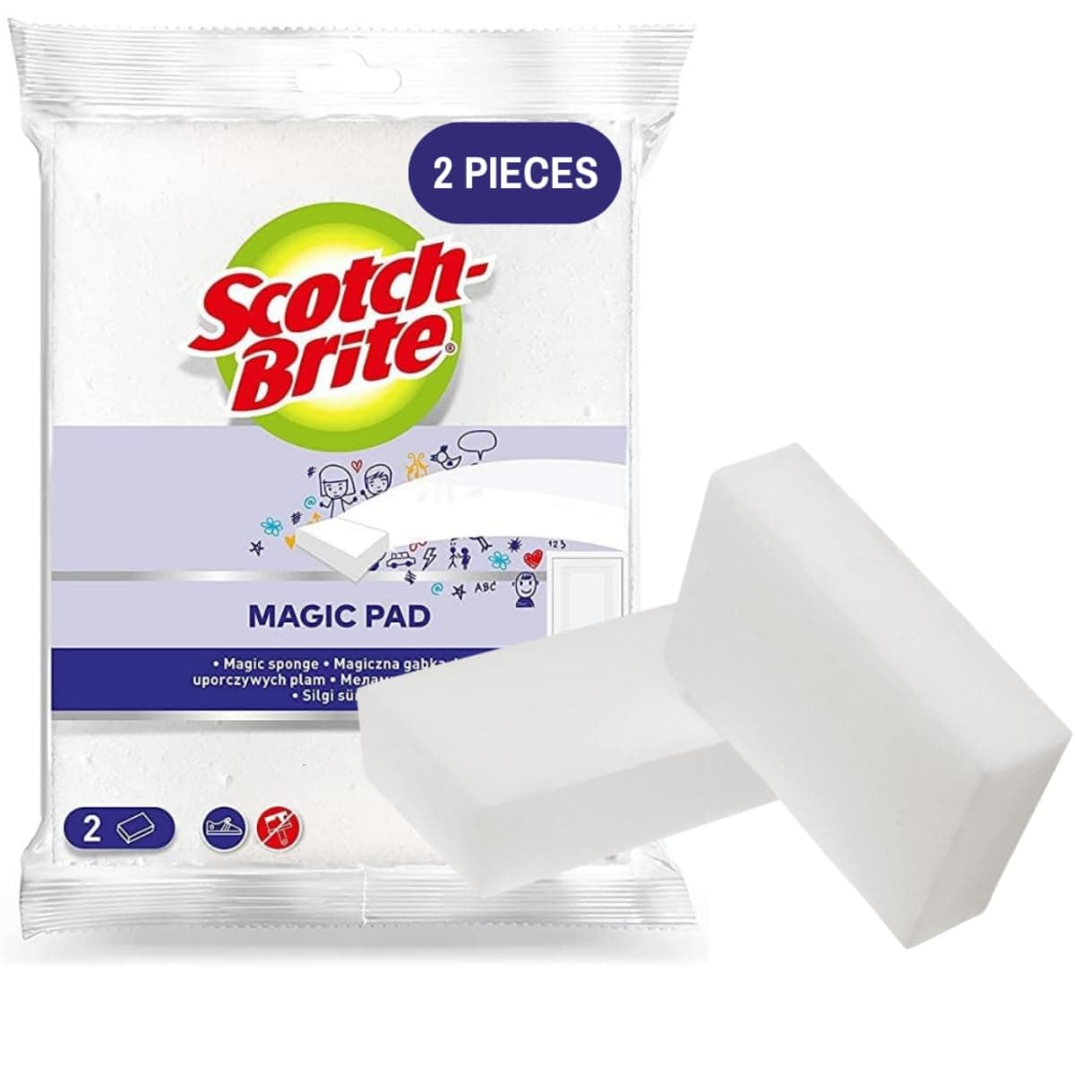 Scotch-Brite Easy Erasing Pad, 2 units/pack Magic Sponge Eraser Pad Easily removes stains, Erase away scuff marks and smudges Walls Doors Windows | Floors on Amazon.ae - Price Tracker