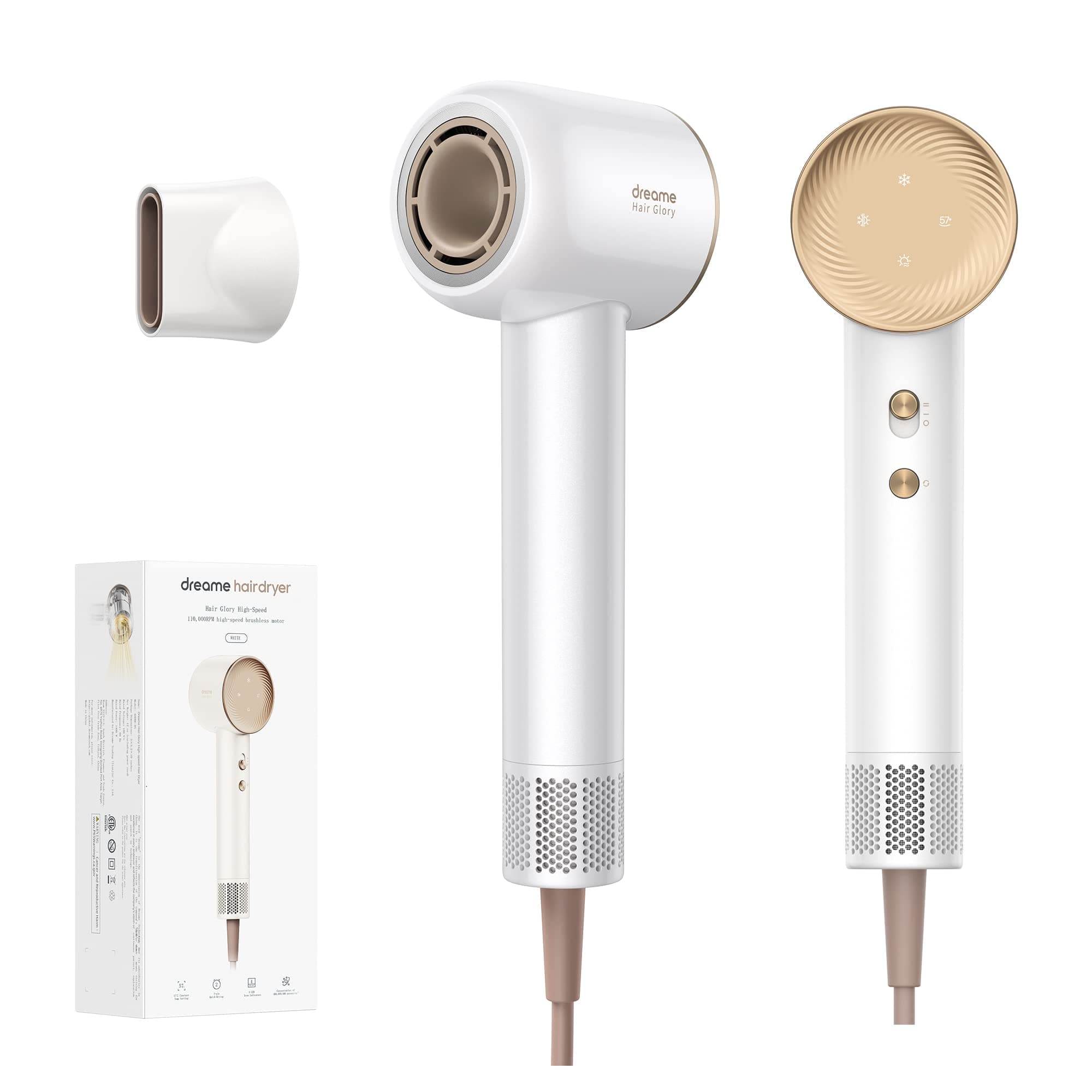 Dreame Hair Glory Hair Dryer, Quick-Drying, 110,000 RPM High-Speed Motor, 70m/s Airflow Speed, Powerful Negative Ions Technology, Lightweight, Temperature & Airspeed Control, White, 2 years warranty on Amazon.ae - Price Tracker