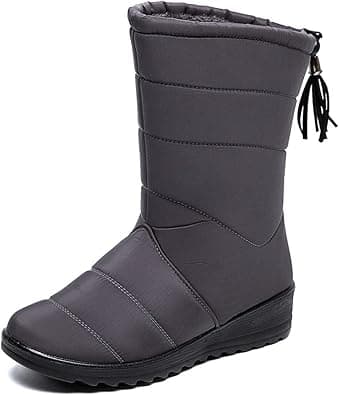 Womens Snow Boots, Winter Boots Waterproof Fur Lined Mid-Calf Boot Lightweight Non Slip Warm Walking Boots for Skiing Walking Dog Hiker,Gray,39EU على Amazon.ae - متتبع الأسعار