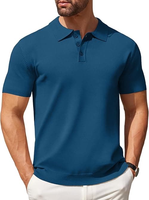 COOFANDY Mens Knit Polo Shirts Casual Short Sleeve Button Polo Shirt Classic Golf Shirts on Amazon.ae - Price Tracker