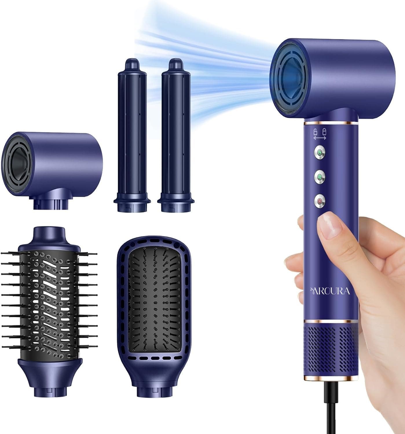 Aroura Premium 5-in-1 High-Speed Hair Dryer Brush with 1-Year Warranty, 110000 RPM, Advanced Negative Ionic Technology, 1300W Air Styling Curling Iron, 3 Temps & 3 Speeds, Powerful Hot Air Brush, Oval on Amazon.ae - Price Tracker