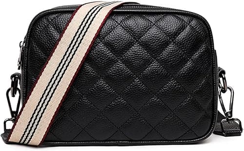 YFGBCX Crossbody Bag for Women Genuine Leather Wide Strap Shoulder Bag Purse Trendy Design Camera Crossbody Purse Top Zip over the Shoulder Purse, B01-black, 8.27x6.30x3.54in, Durable on Amazon.ae - Price Tracker