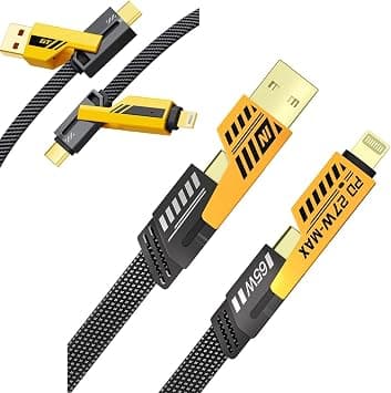 4 IN 1 Multi-function Super-Fast USB Charging Cable,C Cable, Metal Cable, Braided Cable 65W USB C USB A, Gold Plated 27W, USB Charging Cable Compatible with Smart Phones,13,14 along with Cable Holder. on Amazon.ae - Price Tracker