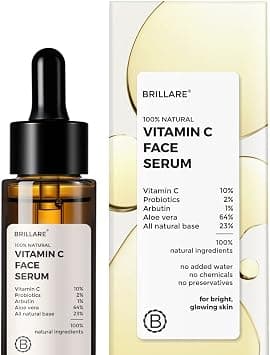 Brillare 10% Vitamin C Serum, Bright & Glowing Skin with Probiotics & Aloe Vera, Reduces Dull Skin Tone & Dark Spots, 100% Natural Face Serum, 30ml - Best Deal Finder