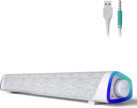 SOULION R30 Computer Speakers, USB Powered Small PC Speakers, Colorful LED Lights with Switch Button, Surround Sound Portable Computer Sound Bar Speaker for Desktop Laptop, White on Amazon.ae - Price Tracker