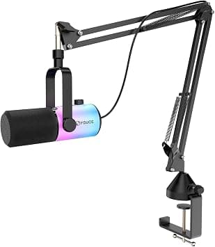 FDUCE Dynamic Gaming Microphone kit, USB/XLR Podcast Computer Microphone with Boom arm Stand, RGB Light, Mute Button and Headphone Jack, for Gamer Streaming Recording Studio YouTube Online Chat(D20+) على Amazon.ae - متتبع الأسعار