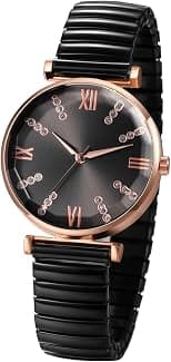 Womens Watch with Stretch Expansion Band, Easy-to-Read Analog Quartz Wristwatch with Rhinestones, Classic Elastic Strap Dress Watch for Ladies (Silver) - Best Deal Finder