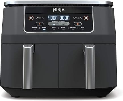 Ninja DZ201 Foodi 8 Quart 6-in-1 DualZone 2-Basket Air Fryer with 2 Independent Frying Baskets, Match Cook & Smart Finish to Roast, Broil, Dehydrate & More for Quick, Easy Meals, Grey | Air fry, roast, broil, bake, reheat, dehydrate, 2 independent baskets, Smart Finish, Match Cook على Amazon.ae - متتبع الأسعار