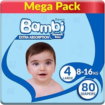 Sanita Bambi Baby Diapers, Size 4, 8-16 kg, Skin-Friendly with Hypoallergenic Inner layer, Wetness Indicator, Leakage Protection & Comfort - Mega Pack, 80 Count - Amazon.ae Price Tracker