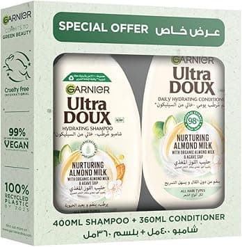 Garnier Ultra Doux Almond Milk Hydrating Shampoo, 400 ml + conditioner 360 ml on Amazon.ae - Price Tracker