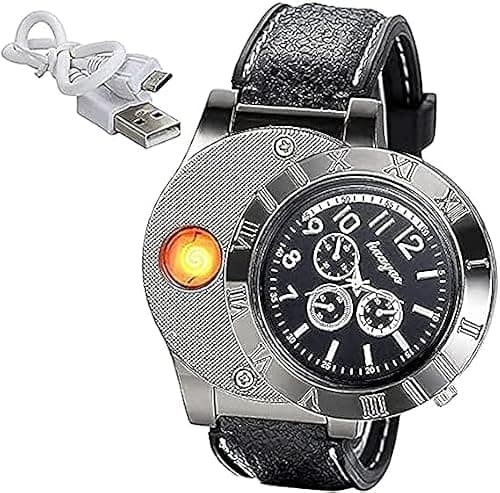 Metal Lighter USB Rechargeable Watch - Cool Lighters Windproof Flameless Unique Designer Wristwatches - Wristwatches Multi Functional Best Gift on Amazon.ae - Price Tracker