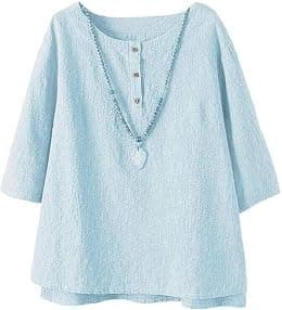 Minibee Women's 3/4 Sleeve Cotton Linen Jacquard Blouses Top T-Shirt - Best Deal Finder