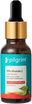 Pilgrim 15% Vitamin C Face Serum For Glowing Skin 20ml | Serum with Vit C, Ferulic acid, and Vit E | Reduces Dark Spots & Evens Skin Tone | Fragrance Free | For Men and Women | All Skin Types - Best Deal Finder
