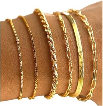 Gold Bracelet Set for Women, Waterproof Cuban Link Chain, Dainty Paperclip Design, Fashion Jewellery Gift on Amazon.ae - Price Tracker