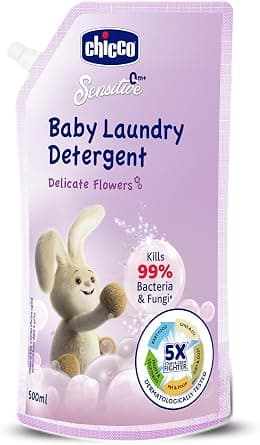 Chicco Baby Liquid Laundry Detergent, 5X Stain & Germ Fighter, Kills 99% of Germs, Dermatologically Tested, Effective & Gentle Cleaning, Delicate Flowers, Refill Pack (500 ML) - Best Deal Finder