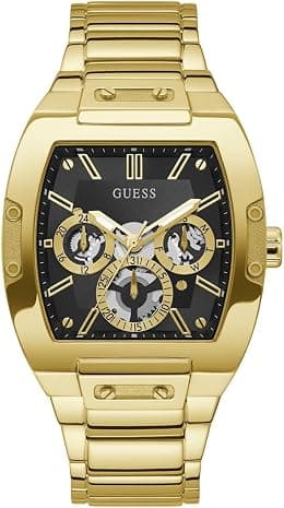 Guess US Men's Black and Gold-Tone Square Multifunction Watch, One - Best Deal Finder