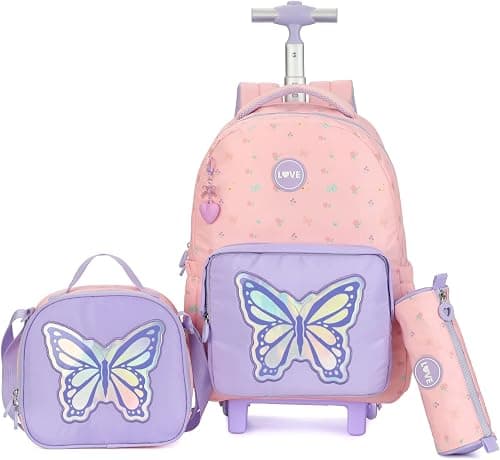 Wheels Rolling Kids Backpack for Elementary Luggage School Trolley Bag with Lunch Box 3pc Set على Amazon.ae - متتبع الأسعار