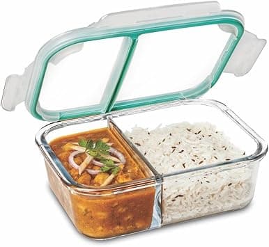 SignoraWare Slim High Microwave Safe Office Two Compartment Lunch Box Set | Borosilicate Glass | Safety Lock Airtight Tiffin Containers (600ml | (Color May Vary) على Amazon.ae - متتبع الأسعار