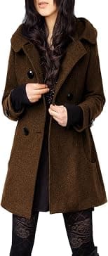 Tanming Women's Warm Double Breasted Wool Pea Coat Trench Coat Jacket with Hood - Best Deal Finder