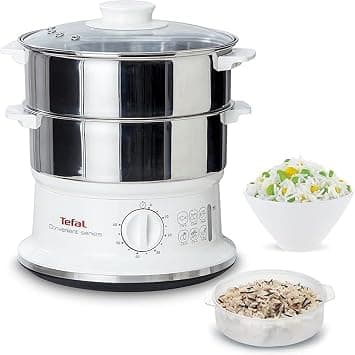 Tefal VC1451 Steam Cooker, 2 Stainless Steel Containers, 6 L Capacity, 24 cm Diameter, Timer and Automatic Shut-off, 900 W على Amazon.ae - متتبع الأسعار