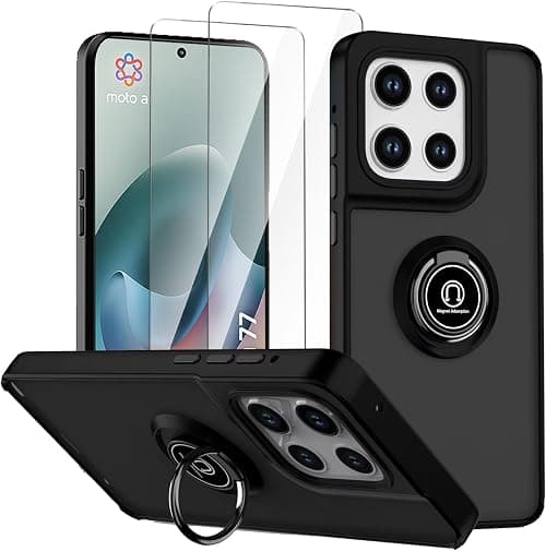 Case for Motorola Moto G77 5G Black with Ring Stand Case + 2 x Tempered Glass Screen Protector,PC +TPU Shockproof Anti-Scratch Phone Cover على Amazon.ae - متتبع الأسعار