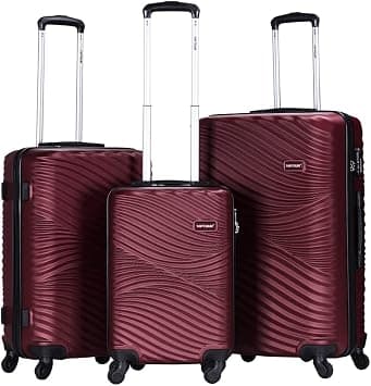 3 Piece Hard Side ABS Luggage Set 20/24/28 Inch Best Trolley Bag For Travel With 4 Spinner Wheels (BURGUNDY) on Amazon.ae - Price Tracker