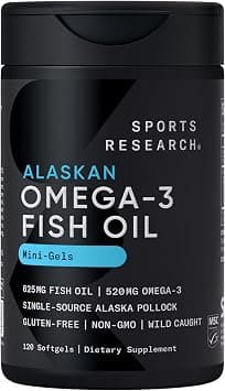 Sports Research Fish Oil Mini-Softgels - Easy to Swallow Omega-3 Fatty Acids from Wild Caught Alaska Pollock - 625mg, 120 Softgels على Amazon.ae - متتبع الأسعار