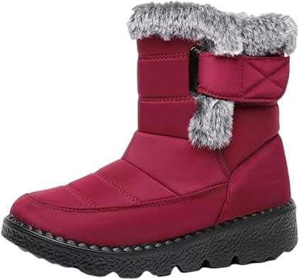 Women's Waterproof Cloth Warm Snow Boots, Plush Lining Anti-Slip Winter Outdoor Snow Boots for Casual, Camping, Red, 6 on Amazon.ae - Price Tracker