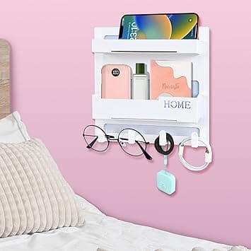 Floating Shelves for Bedside Shelf Accessories Organizer, Wall Mount Self Stick On, Cute Room Decor Aesthetic, Girls Room Decor, Cool Stuff for Bedroom Storage and Organization (4 Hooks) - Amazon.ae Price Tracker