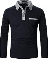 Mens Polo Shirts Long Sleeve Casual Slim fit Houndstooth Collar Golf Polo T Shirts Cotton Tops for Men - Best Deal Finder