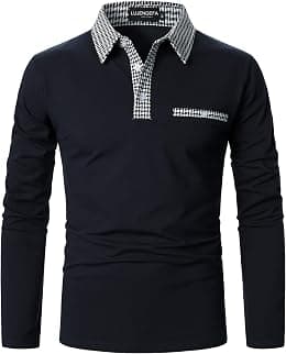 Mens Polo Shirts Long Sleeve Casual Slim fit Houndstooth Collar Golf Polo T Shirts Cotton Tops for Men - Best Deal Finder