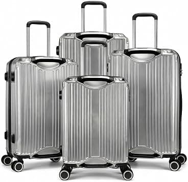 Luxury Hardside Luggage 4-Piece Traveling Set Lightweight PC Trolley Suitcases Featuring 360 Degree Wheels & Customs Security Locks Secure Family Vacation Gear (20/24/30/34 Inch, Metallic Silver) on Amazon.ae - Price Tracker
