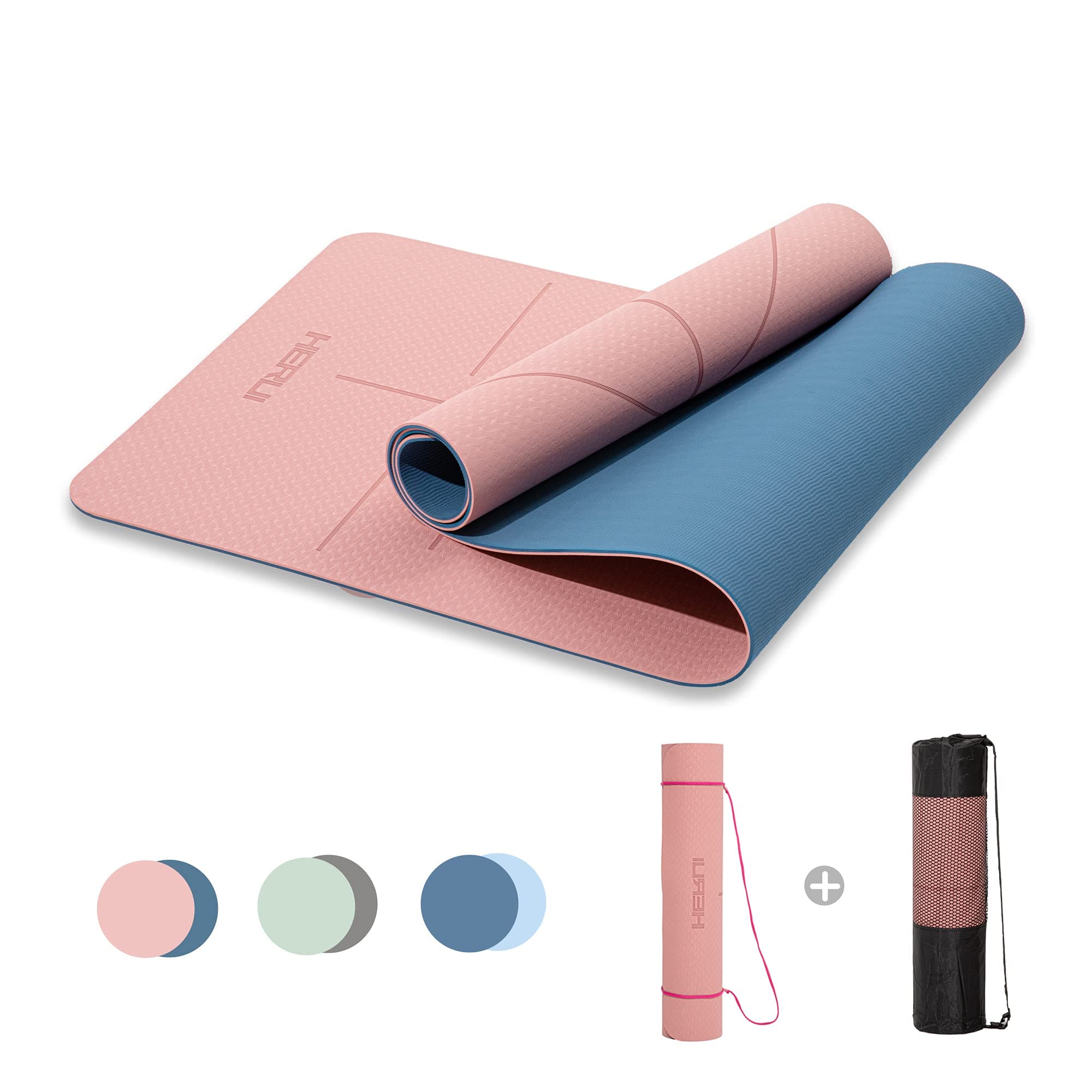 HERUI Yoga Mat Alignment Lines Anti-Slip Exercise Mat with Carrying Bag Fitness Mat for Pilates 183CM*61CM*6MM Thickness for Woman Man Beginners on Amazon.ae - Price Tracker