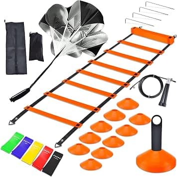 Speed Agility Training Set, Includes 12 Rung Agility Ladder,10 Disc Cones, Jump Rope, Resistance Bands, Running Parachute, Holder, for Football, Hockey Training Athletes on Amazon.ae - Price Tracker