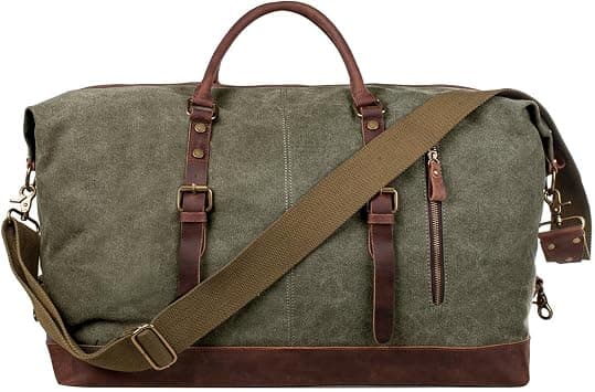 S-ZONE Oversized Canvas Genuine Leather Trim Travel Tote Duffel Sport Duffle Overnight Weekender Shoulder Bag Carry on on Amazon.ae - Price Tracker