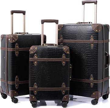 urecity Vintage Luggage Set 20"/24"/28" – Retro PU Leather Suitcase with TSA Lock, 360° Spinner Wheels & Telescopic Handle – Lightweight Travel Trolley (Crocodile Black) - Best Deal Finder
