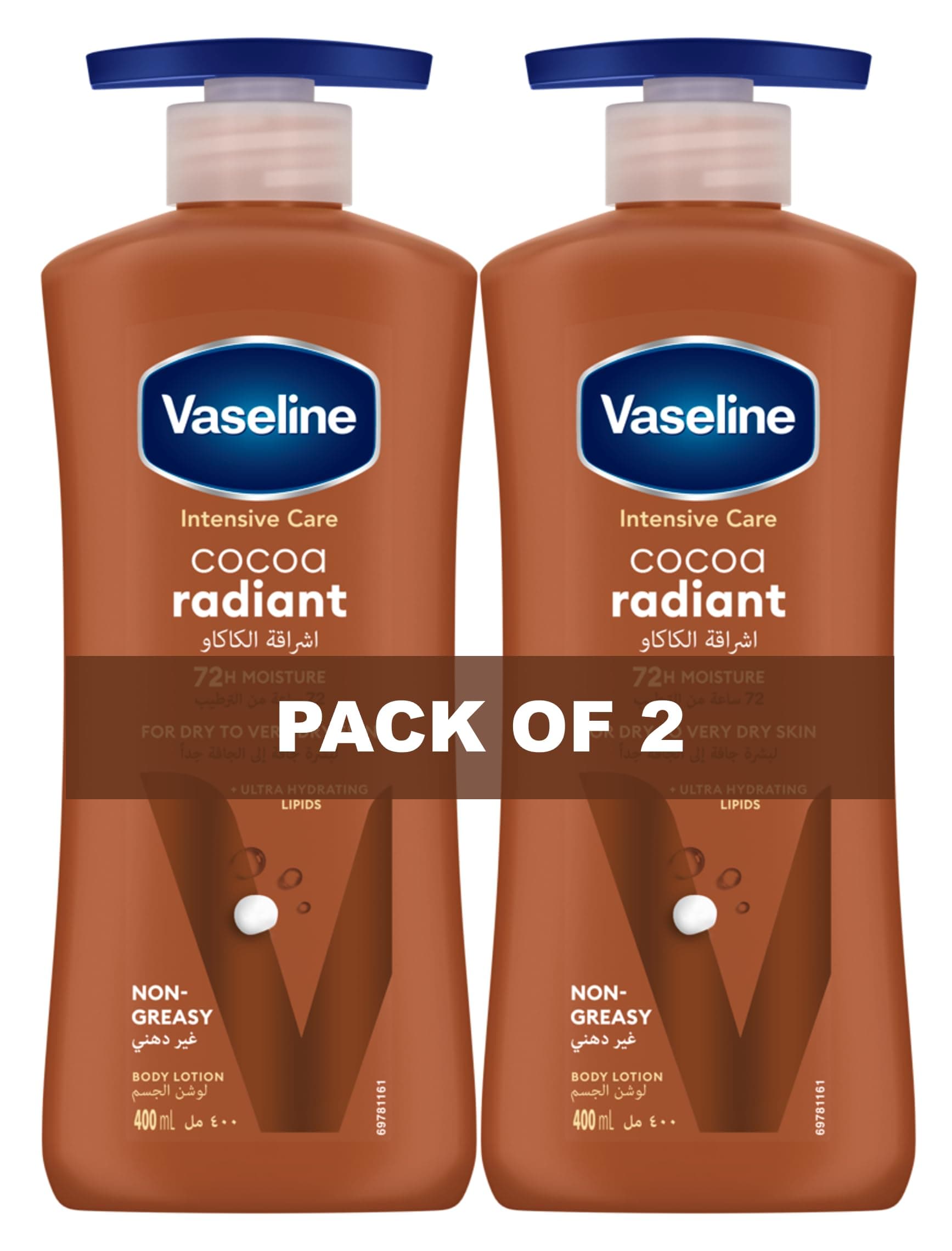 Vaseline Intensive Care Body Lotion for Dry to Very Dry Skin, Cocoa Radiant, Fast-Absorbing, 72hr Moisturising, 2 x 400ml on Amazon.ae - Price Tracker