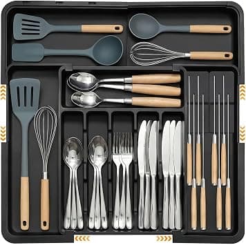 Large Silverware Organizer, Necomi Expandable BPA Free Kitchen Drawer Organizer Utensil Organizer with 2 Removable Knife Blocks, 22"x 19" Cutlery Tray for Kitchen Flatware (6-9 Slots) on Amazon.ae - Price Tracker