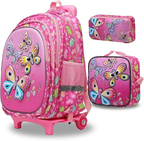 Rolling Backpack with Wheels for girls 43cm with Lunch Bag and Pencil Case, Lightweight School Bookbags for Kids on Amazon.ae - Price Tracker