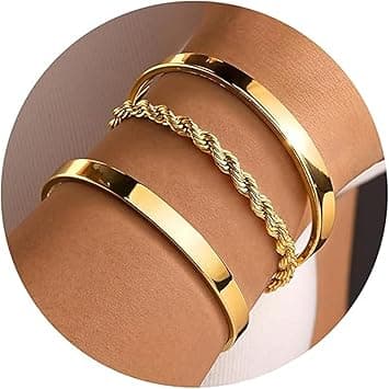 Tazweeq Gold Bracelets for Women, Dainty 14K Gold Plated Bangle Cuff, Stackable Adjustable Bracelet Jewelry, Ideal Gifts for Her, 3Pcs on Amazon.ae - Price Tracker