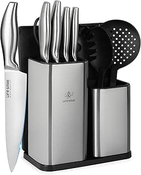 LIFE SMILE Kitchen Knife Set With Stand - 12 Pieces High Carbon Stainless Steel Block Set with - Ergonomic Anti Slip fixed Handle, Ultra Sharp Chef Knife Set - kitchen set With Cutting Board on Amazon.ae - Price Tracker