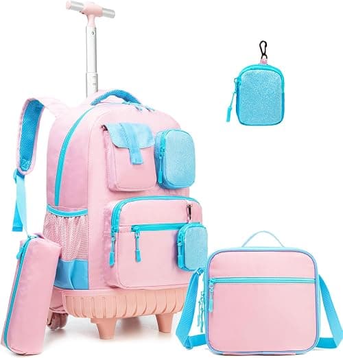 Rolling Backpack for Girls Kids Backpack with Wheels Backpacks for Elementary with Lunch Box Trolley Luggage على Amazon.ae - متتبع الأسعار