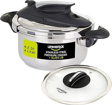 Universal 4.2 Quart / 4 Liter Stainless Steel Easy Use Pressure Cooker + Extra Glass Lid, Induction Compatible, Pressure Cooker & Multipurpose Pot, 5 servings, Pressure Canner on Amazon.ae - Price Tracker